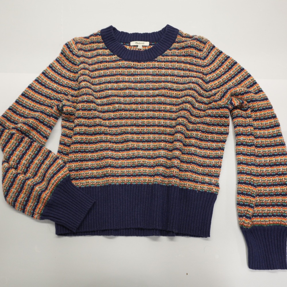 Madewell Womens XL Striped Cotton Merino Wool Blend Crewneck Sweater Multi-Color